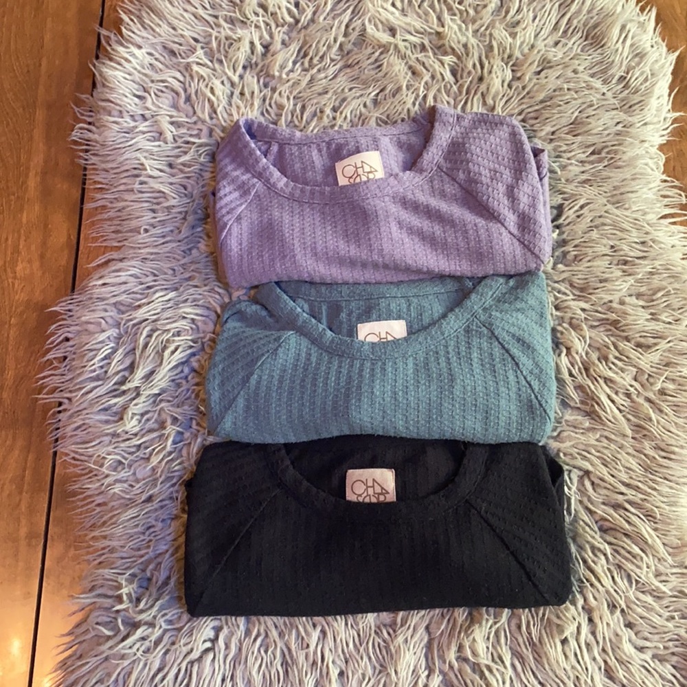 $111 CHASER Bundle Waffle Knit L/S Button Cuffs Size S Lavender, Stone, Black